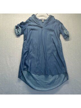 CHELSEA & THEODORE Blue Chambray Short Sleeve Collared Short Dress; Size 1X